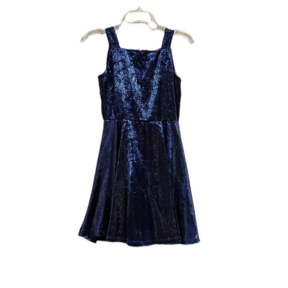 Hannah Banana Sleeveless Blue Velvet Skater Dress Size 14